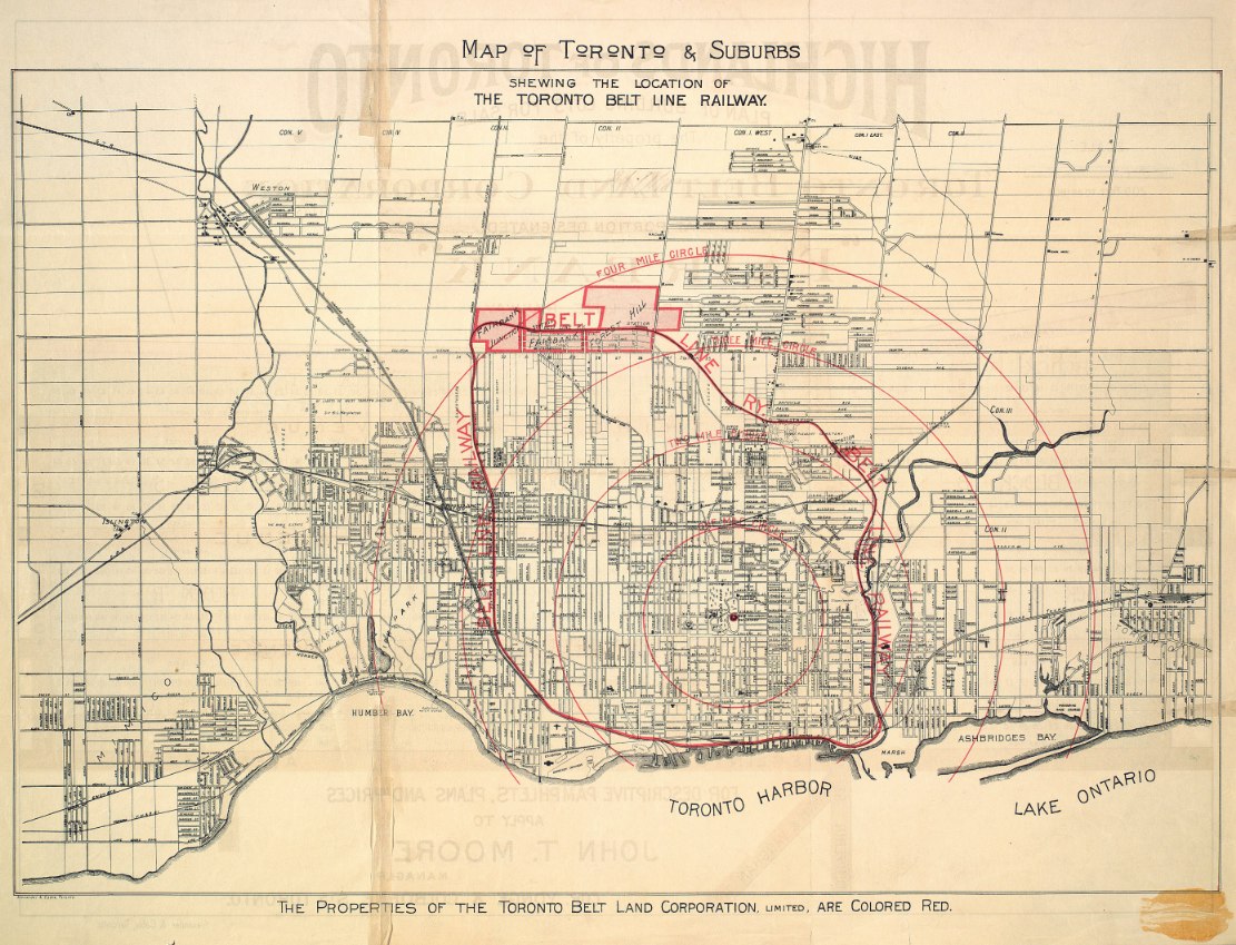 1892 Map of Toronto and Suburbs showing the location of the Belt Line Railway