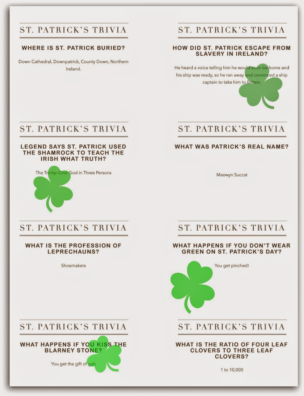 The Best st patrick day trivia questions and answers printable | Stone