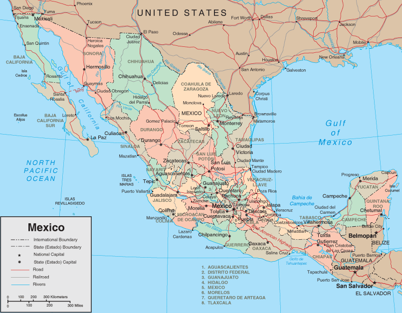 Mexico - Geografiske Kort over Mexico ~ Klima Naturali™