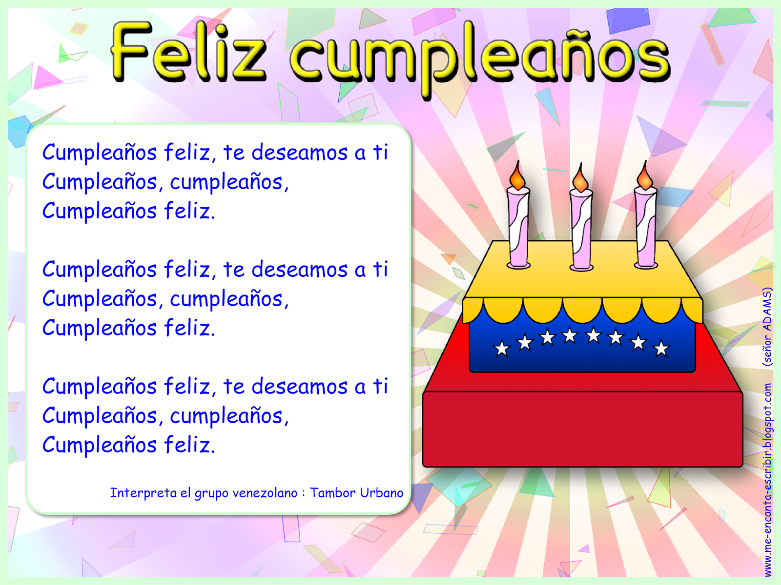 neumático Horno Ups Me encanta escribir en español: Canción: ¡Feliz Cumpleaños!