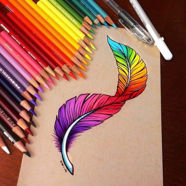 06-Rainbow-Feather-Danielle-Washington-Brightly-Colored-Pencil-Drawings-www-designstack-co