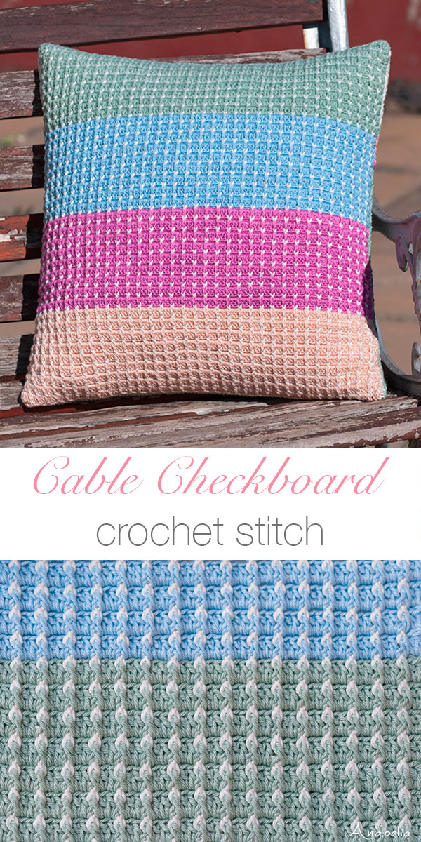 Reversible crochet pillow, cable chessboard stitch, by Anabelia Craft Design