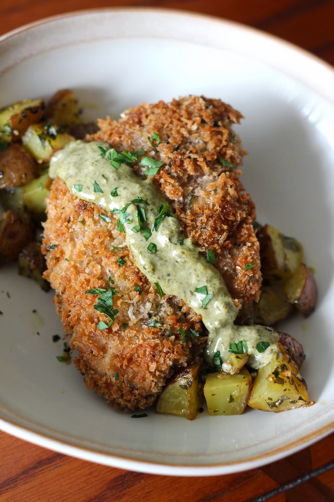 Panko and Herb Crusted Pheasant with Sorrel Cream Sauce