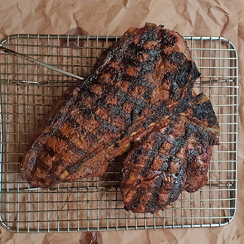 Cajun Seasoned TBone Steaks with Black Beans