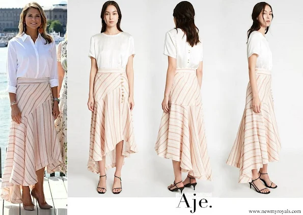 Princess Madeleine wor Aje Cora Silk Linen Striped Skirt