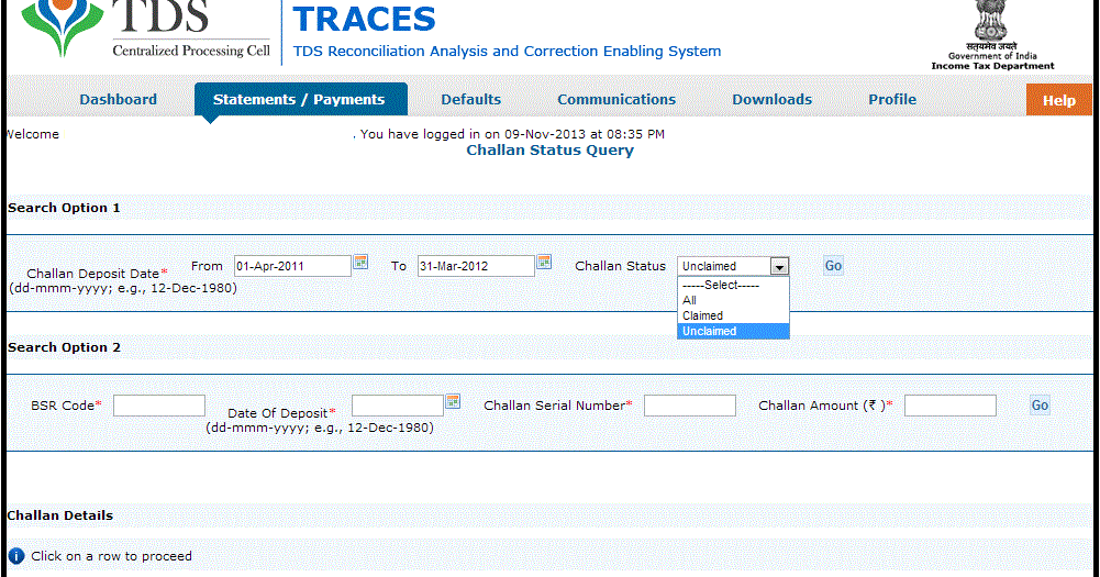 TAX BY MANISH: How to check e-TDS Challan Status Query