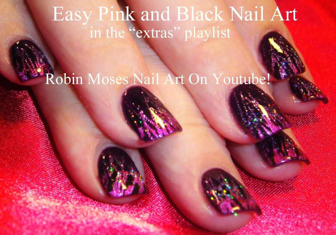 Nail Art by Robin Moses "pink and black nails" "pink and black nail