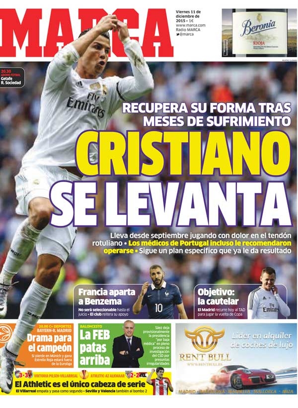 Real Madrid, Marca: "Cristiano Ronaldo se levanta"