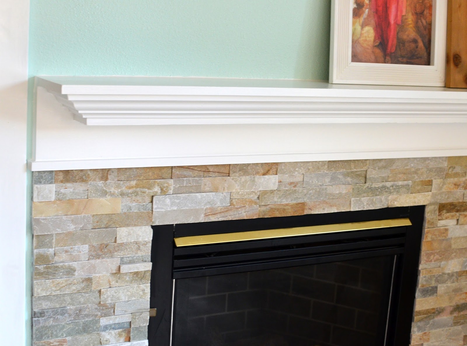 fire place update with stone and white mantel