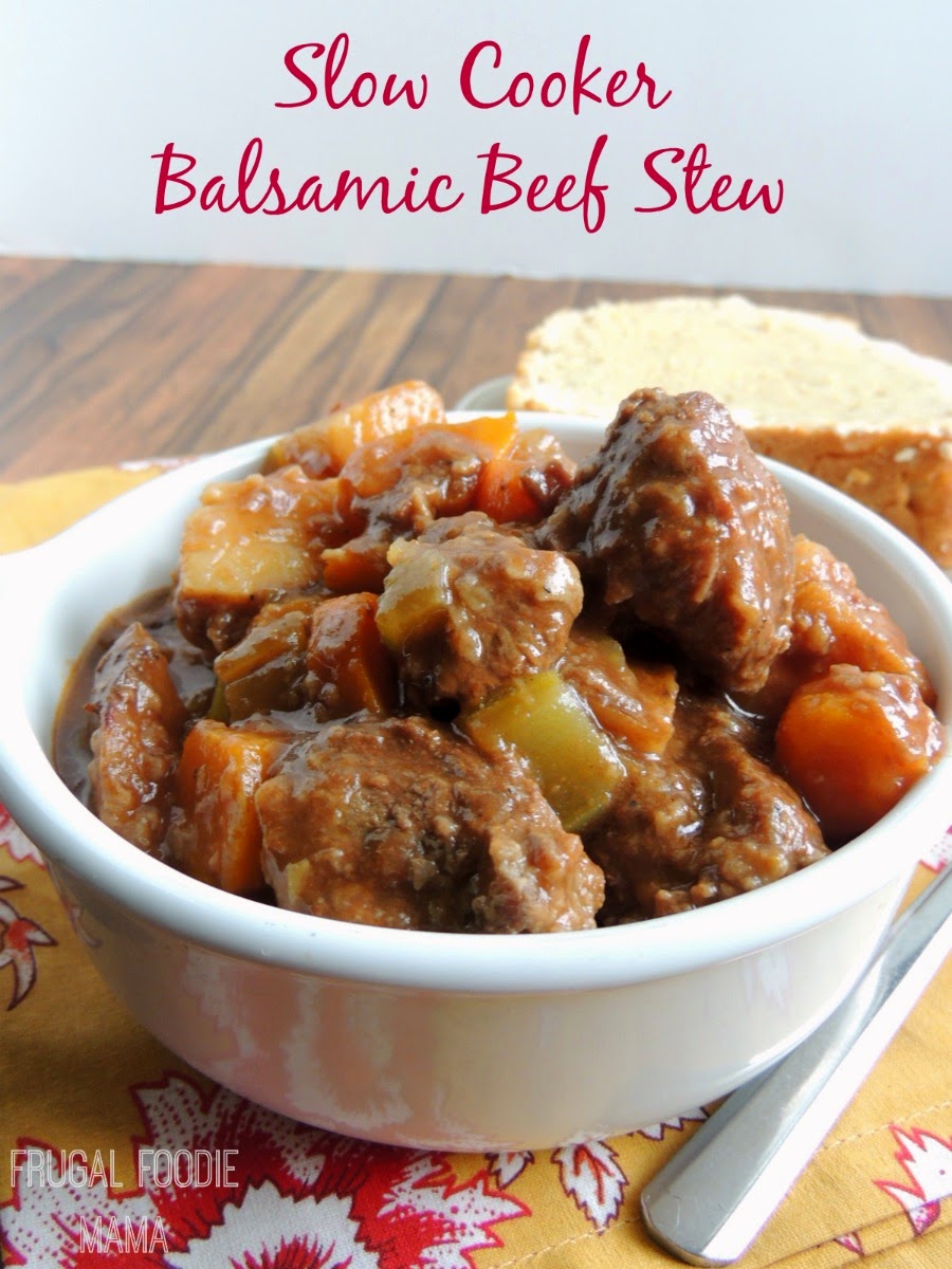 Slow Cooker Balsamic Beef Stew- this flavorful stew gets it's rich flavor from the addition of a balsamic reduction #crockpot
