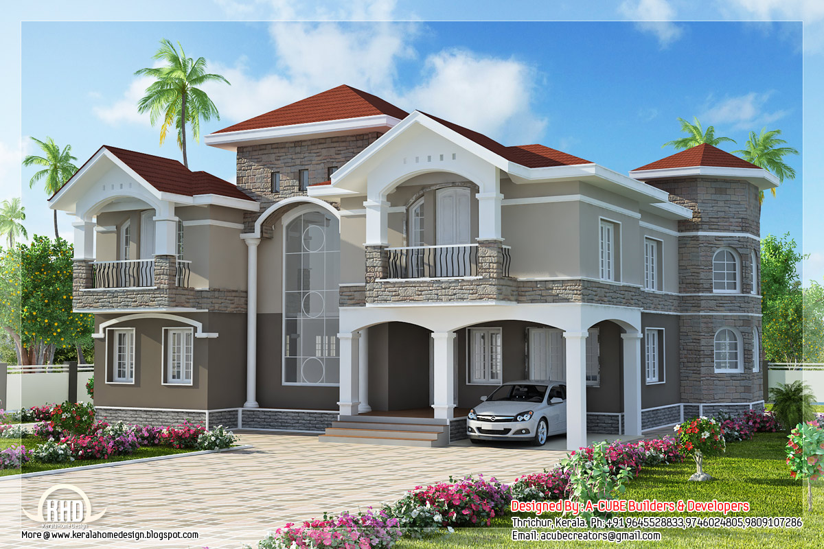 4 Bedroom double floor Indian luxury home design Kerala