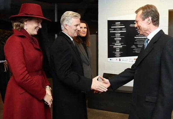 President Andrzej Duda, Queen Mathilde, King Philippe, Grand Duke Henri and Frank-Walter Steinmeier. red wool cashmere coat