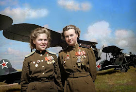Soviet air heroes Rufina Gasheva Natalya Meklin color photos World War II worldwartwo.filminspector.com