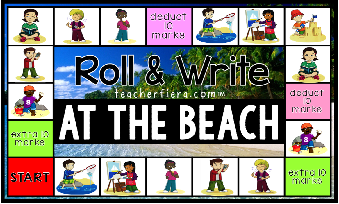 ROLL & WRITE BOARD GAME YEAR 2 UNIT 9 (AT THE BEACH)