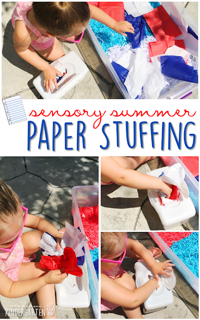 Practice fine motor skills with this paper filled sensory bin! This is a perfect activity for summer tot school, preschool, or kindergarten!