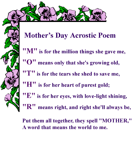 Mother's day Acrostic Poem ~ onegreetingdaily- Greetings for you