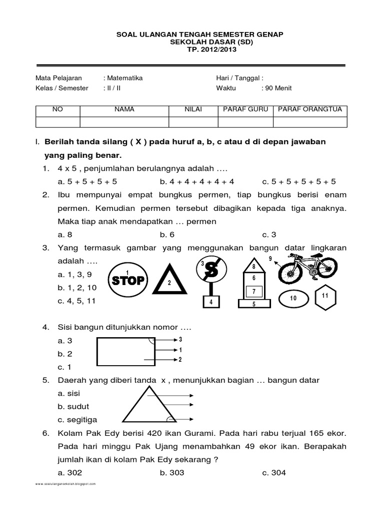 Contoh Soal Ujian Matematika Kelas 6 Homecare24