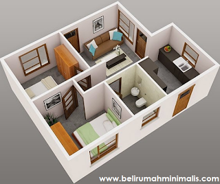 Denah rumah minimalis 2 kamar type 36
