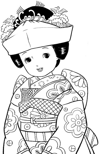 Boneca japonesa para colorir  Coloring book art, Coloring