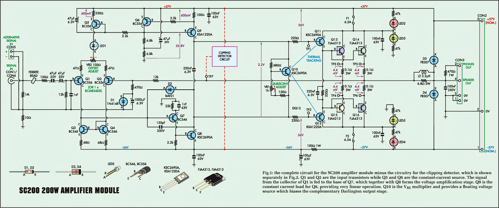 SC200 audio amplifier complete project, 200W audio amplifier