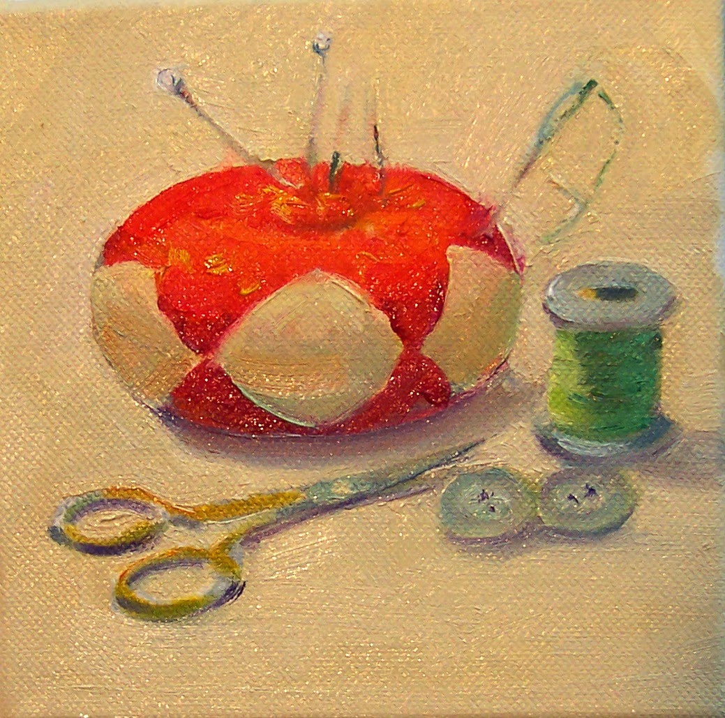 Art Every Day Sew Time,still life,oil on canvas,6x6,price200