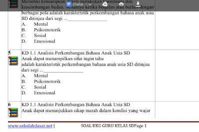 Download Soal UKG Guru Kelas SD Sesuai Kisi-Kisi