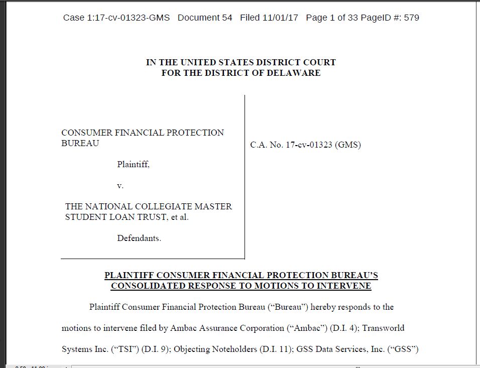Consumer Debt Litigation (mostly Texas) Trust spat in Delaware