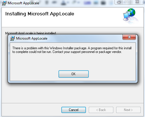 applocale there is a problem with this windows installer package