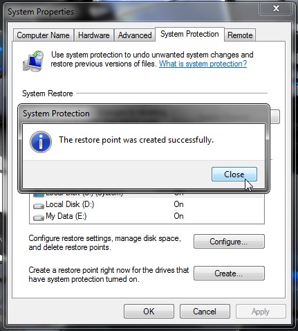 System Restore Point di Windows 7