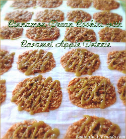 Cinnamon Pecan Cookies with Caramel Apple Drizzle, a crispy lace cookie with a gooey caramel apple drizzle. | Recipe developed by www.BakingInATornado.com | #recipe #cookies