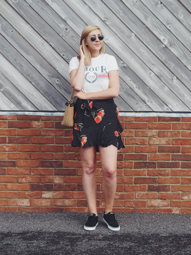 fbloggers, fashionbloggers, ootd, outfitoftheday, wiw, whatimwearing, asseenonme, topshop, topshopoutfit, amourtop, zarabasketbag, floralskirt, vanstrainers, primarkraybansunglasses, lotd, lookoftheday, fashionpost