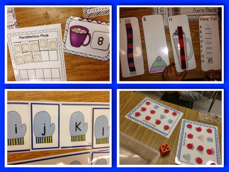 winter math and literacy work stations for kindergarten
