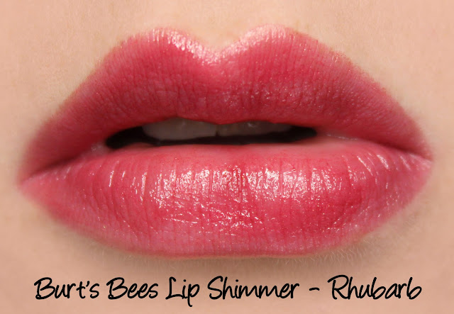 Burt's Bees Kissable Colour Set - Rhubarb Lip Shimmer Swatches & Review