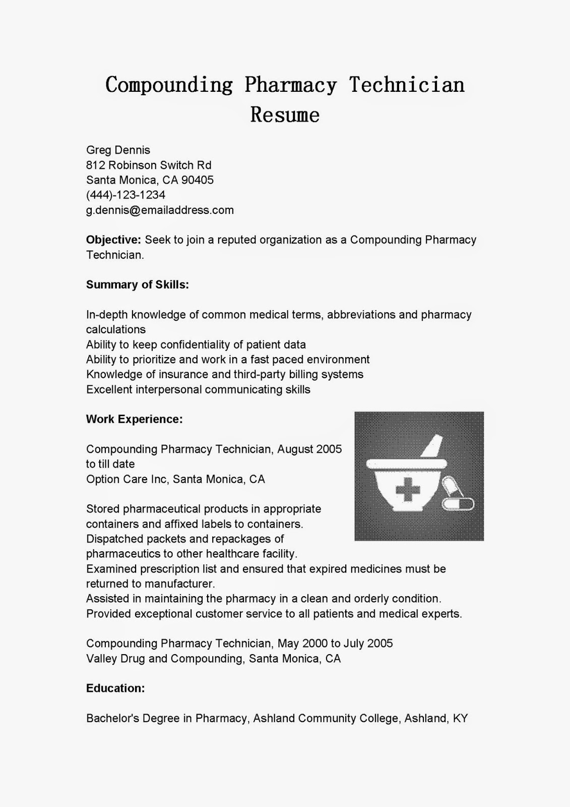 resume samples compounding pharmacy technician resume sample