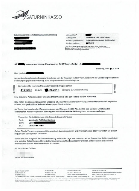 Scan: Saturn Inkasso: Forderung für Finanzen im Griff Verm. GmbH, Nov 2018
