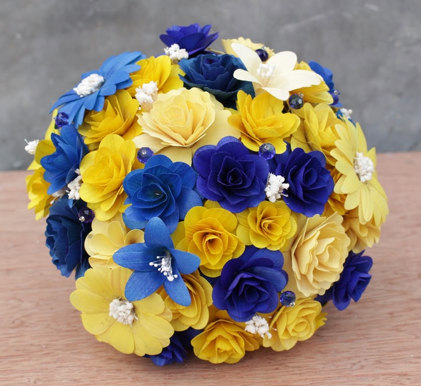 Royal Blue and Yellow Wedding Bouquets, Pomanders