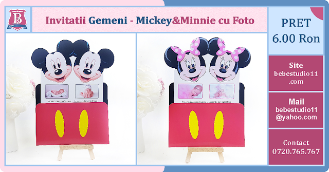 invitatii botez cu foto gemeni Mickey si Minnie
