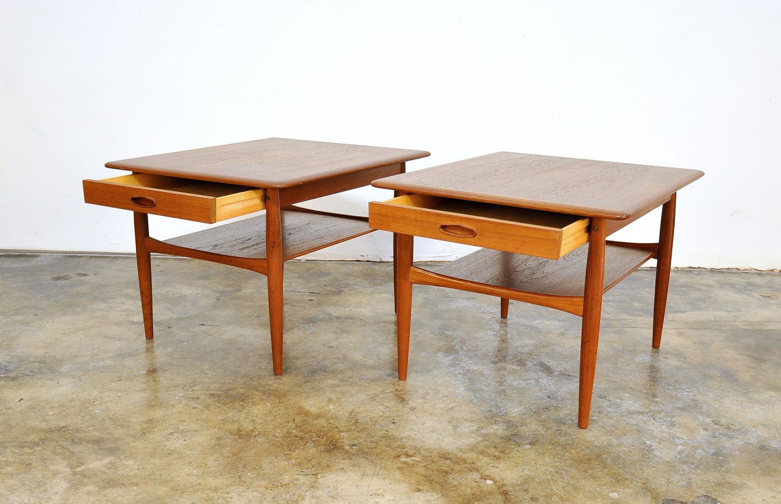 SELECT MODERN Pair of Teak Side, End Tables or Nightstands