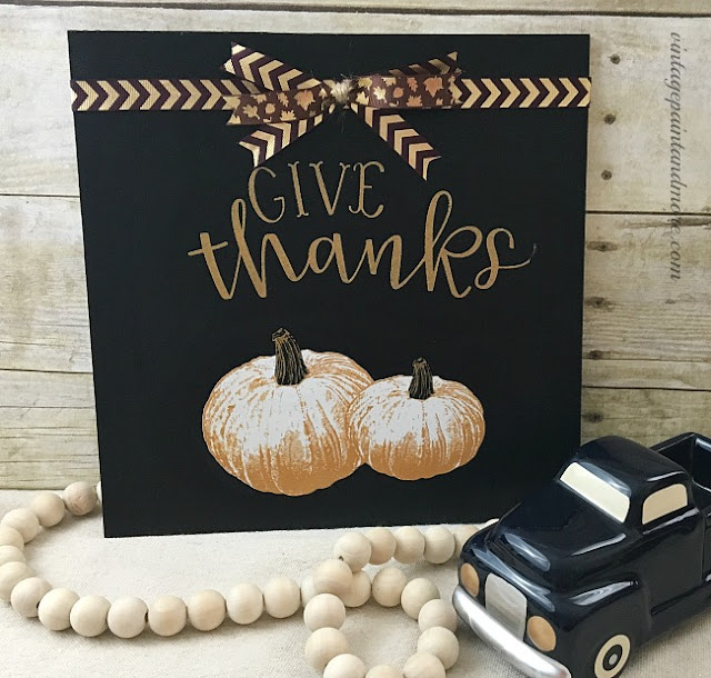 Vintage Piant and more... Give Thanks and Fresh Pumpkin transfers done in chalk and ink on a chalkboard