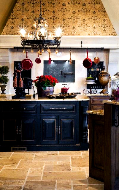 Home Decor Ideas: French Country kitchen with a distressed black ...