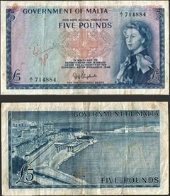 QEII Maltese Five Pound Note