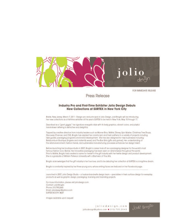 jolio design press release