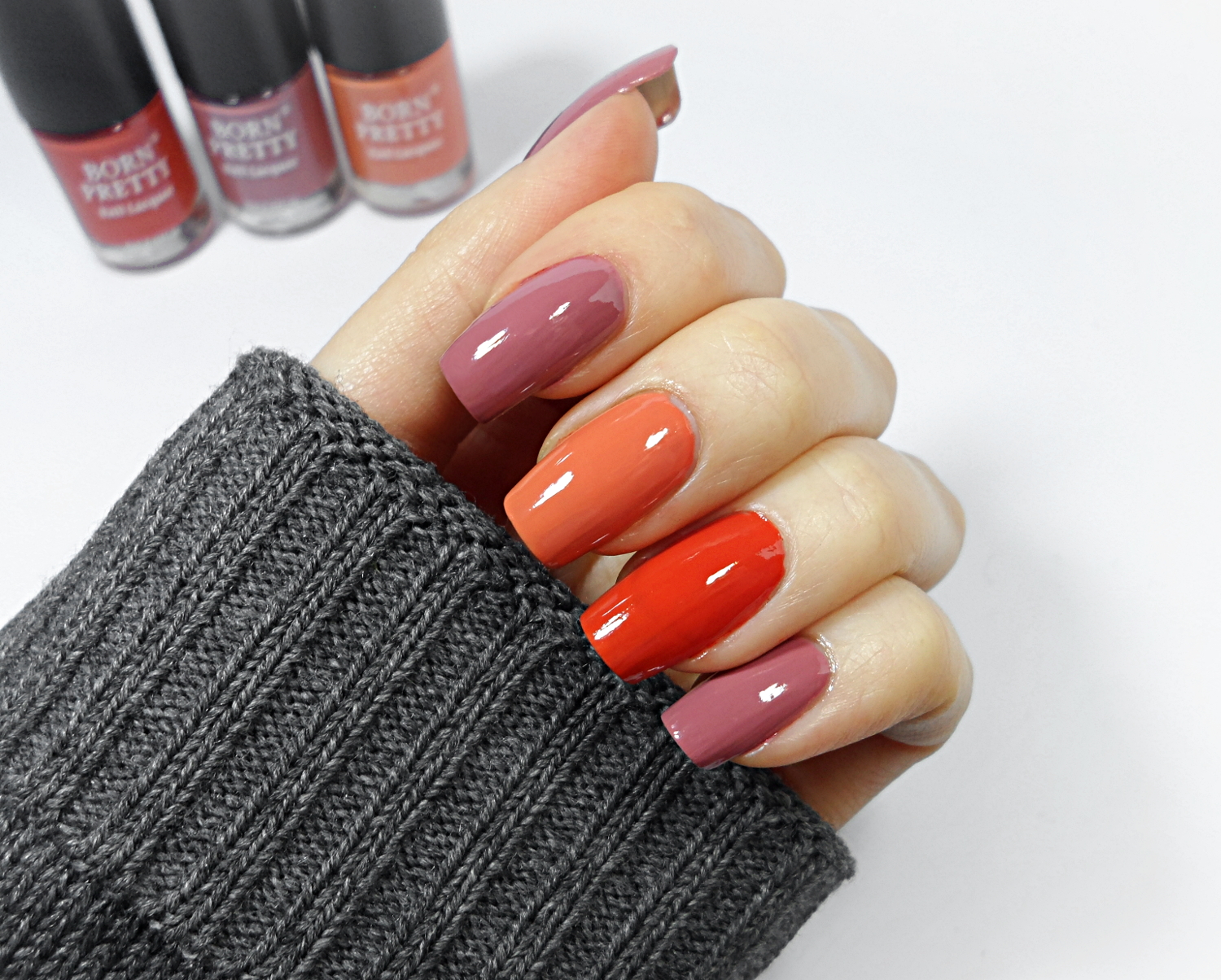 fall nail look with the pumpkin series nail polishes by born pretty