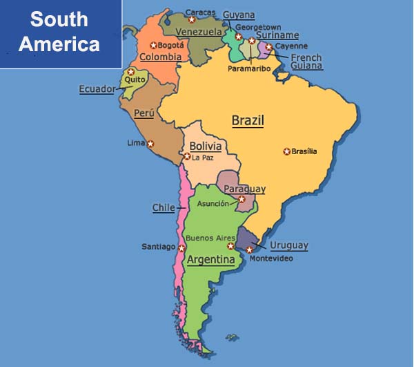 south america political map simple