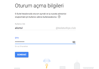 G Suite oturum açma bilgileri