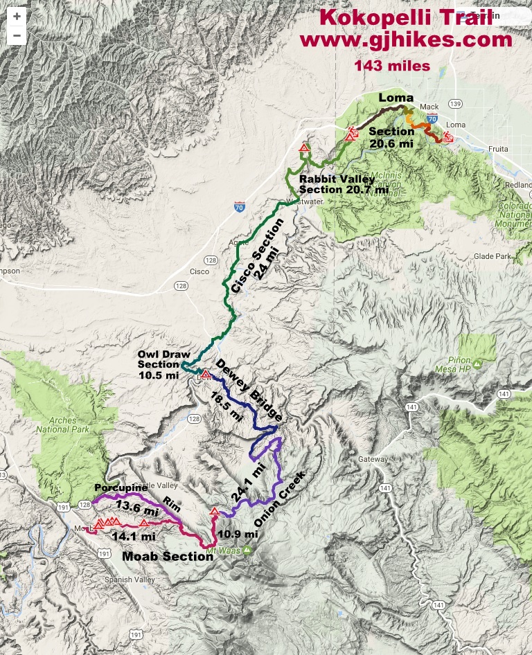 gjhikes com Kokopelli Trail 7 - Kokopelli%2BMap%2Bterrain%2Bmap