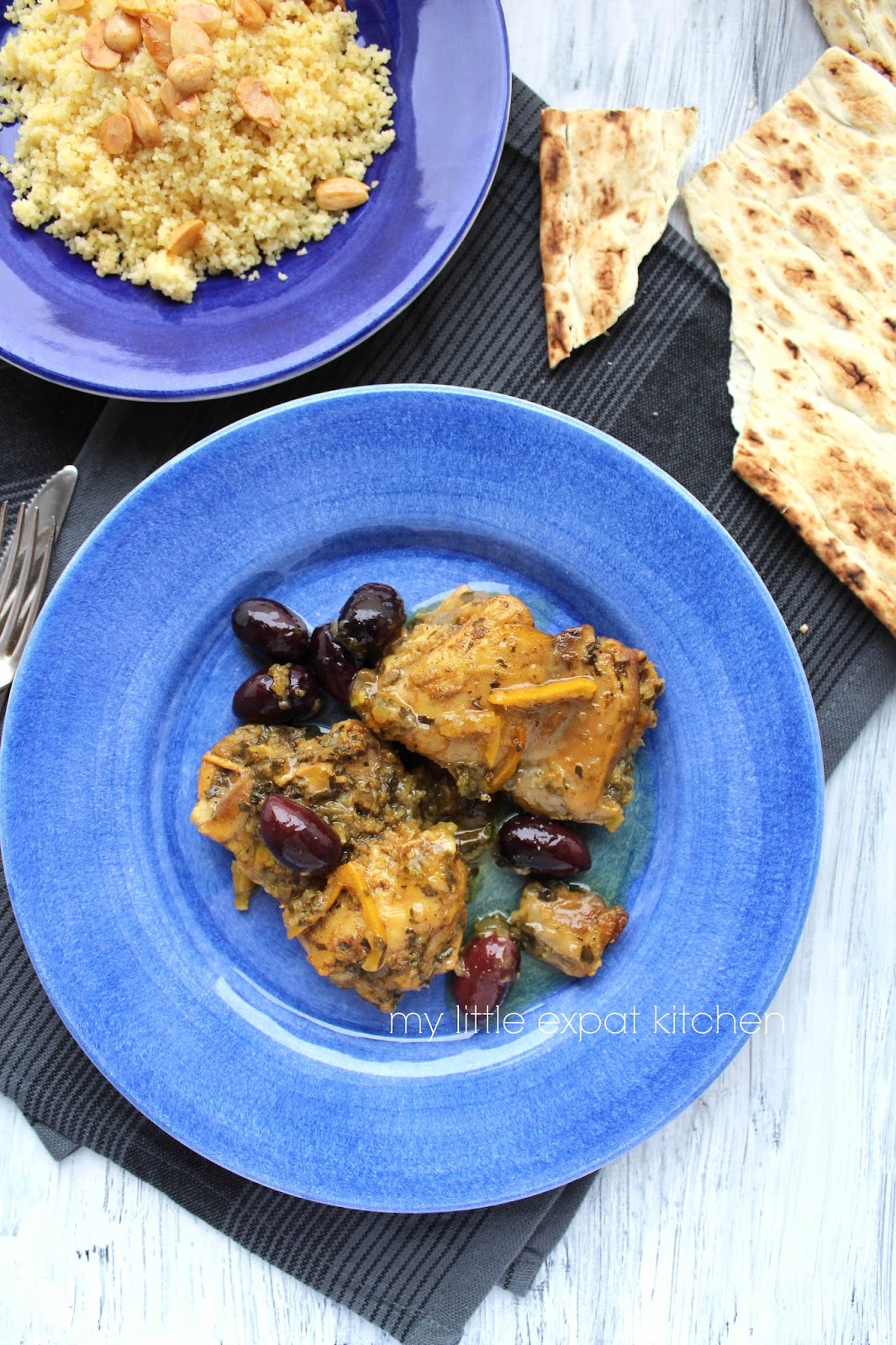 My Little Expat Kitchen Moroccan chicken, olive and preserved lemon tagine with almond couscous