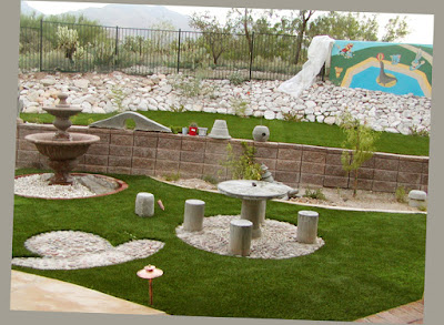 Arizona Backyard Rock Stone Design Landscape Fountain Picnic Table Landscaping Ideas For Backyard Patio Fantastic Pic