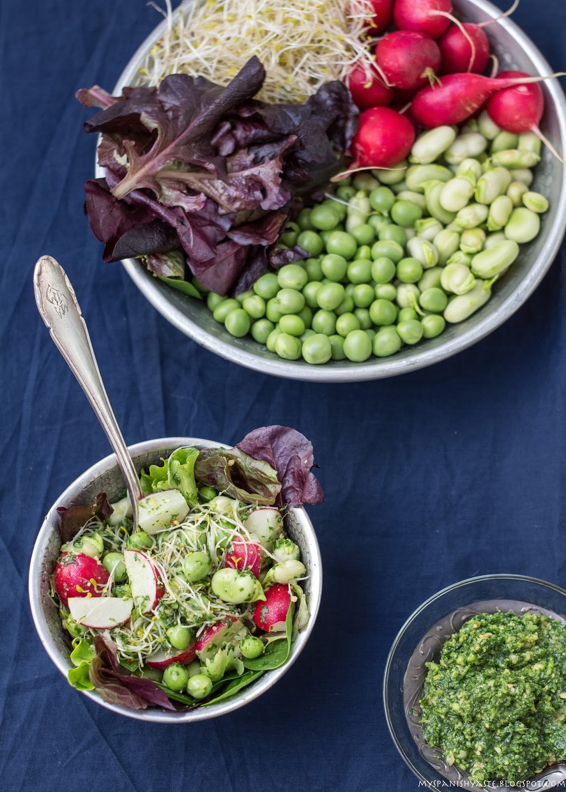 My Spanish Taste Broad beans and peas salad with arugula pesto