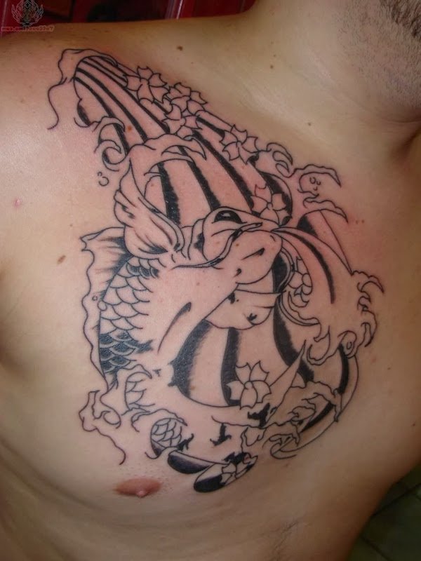koi fish tattoo designs on chest title=